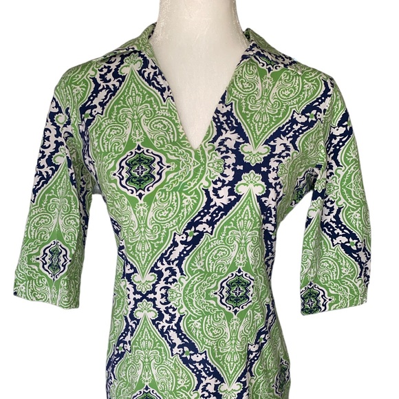 J. McLaughlin Harbor Green Blue Marrakesh Paisley Collared Tunic Shirt Dress - 2 - Picture 2 of 11